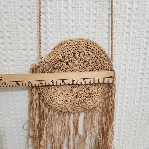 Boho Women Mini Fringed Round Cotton Crochet Cross-body Shoulder Bag - Picture 6 of 12